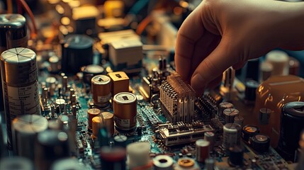 Poster - Hand Carefully Inspecting Electronic Circuit Board Components