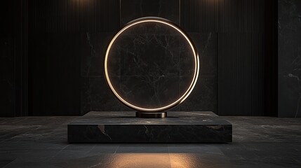 Aufkleber - Illuminated Circular Fixture on Dark Marble Pedestal