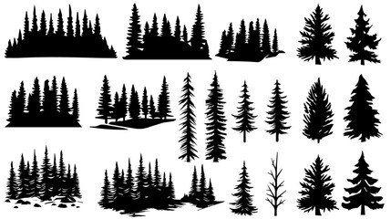 Poster - Forest trees silhouettes. black tree vector on white background