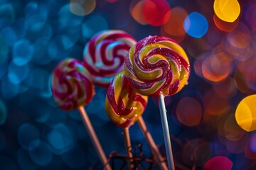 Poster - Group of colorful lollipops with a blurred background with bokeh effect