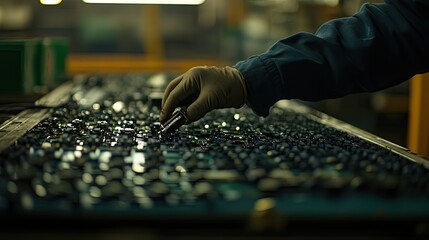 Poster - Gloved Hand Places Component On Circuit Board Assembly Line