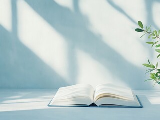 Poster - Serenity and Shadow Illuminated Open Calligraphy Notebook in Soft Window Light