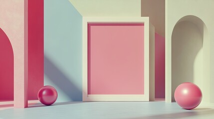 Poster - Pastel Pink and Blue Abstract Room Design