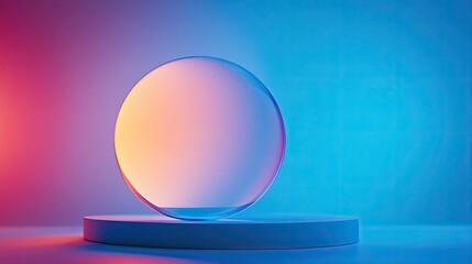Poster - Abstract Glass Sphere on a Blue Platform with Neon Lighting