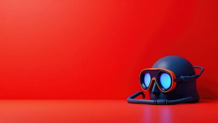 Poster - Navy scuba gear on left. Soft pink background. Copy space for text, 3D render AI Generated Designer Element