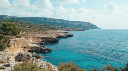 Canvas Print - Coastal Cliffs and Turquoise Ocean under a Sunny Sky