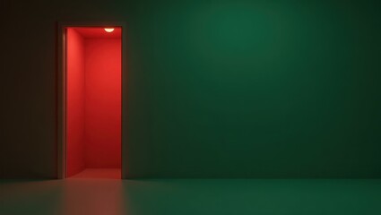 Poster - Marsala red interrogation room lamp on left. Soft black background. Copy space for text, 3D render AI Generated Designer Element