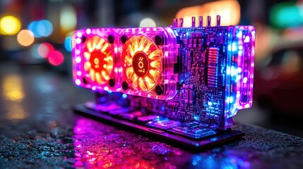 Poster - Illuminated Computer Graphics Card with Cooling Fans