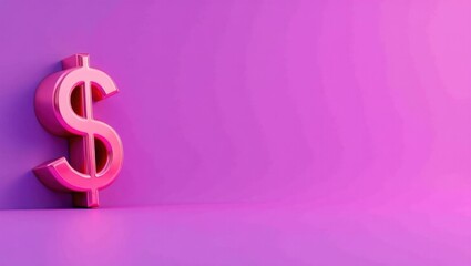 Poster - Rich neon pink currency symbol on right. Soft blue background. Copy space for text, 3D render AI Generated Designer Element