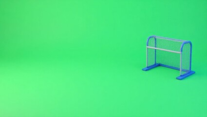 Poster - Blue soccer goal on left. Soft pink background. Copy space for text, 3D render AI Generated Designer Element
