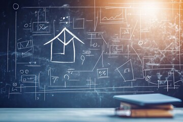 Poster - Creative graphic layouts for online advertising with home design sketches on chalkboard