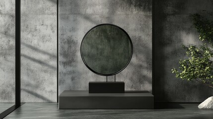 Poster - Oval Mirror Displayed On Modern Black Pedestal