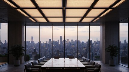 Poster - Modern Conference Room with City Skyline View