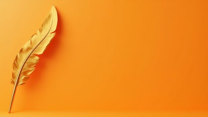 Leinwandbilder - Rich golden quill pen on left. Soft pink background. Copy space for text, 3D render AI Generated Designer Element