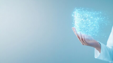 Poster - Futuristic Holographic Display in Minimalist Metallic Style with Cool Blue Gradients