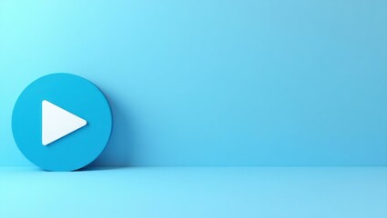 Poster - aqua blue video play symbol on left. soft blue background. copy space for text, 3d render ai generat