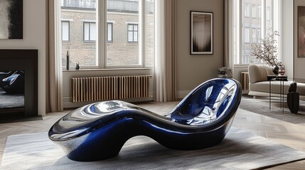 Wall Mural - Modern Blue Chaise Lounge in Elegant Living Room Setting