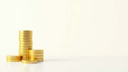 Poster - Golden coin stack on left. Soft green background. Copy space for text, 3D render AI Generated Designer Element