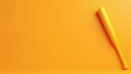 Poster - Sunshine yellow baseball bat on right. Soft blue background. Copy space for text, 3D render AI Generated Designer Element