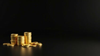 Poster - Golden coin stack on left. Soft green background. Copy space for text, 3D render AI Generated Designer Element