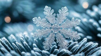 Wall Mural - Intricate Crystal Snowflake on Frosty Winter Branch