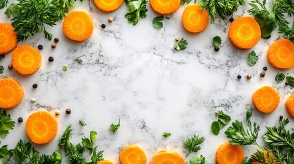 Sticker - Fresh orange slices and herbs arranged beautifully on a marble surface