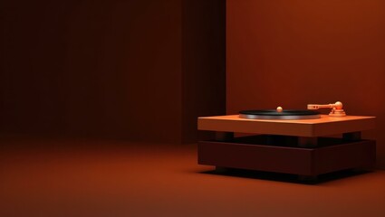 Poster - Mandarin orange dj turntable on right. Soft white background. Copy space for text, 3D render AI Generated Designer Element