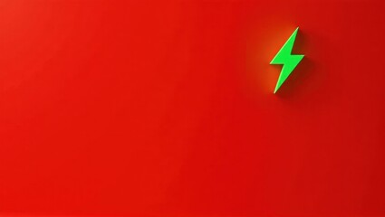 Poster - Verdant green electric charge icon on right. Soft red background. Copy space for text, 3D render AI Generated Designer Element