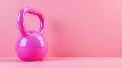 Poster - Magenta kettlebell on left. Soft yellow background. Copy space for text, 3D render AI Generated Designer Element