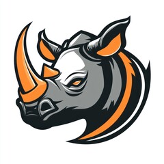  Head of a rhinoceros in profile, on a white background, ideal for an emblem or a sports mascot