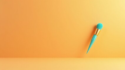 Poster - Turquoise paintbrush on right. Soft orange background. Copy space for text, 3D render AI Generated Designer Element