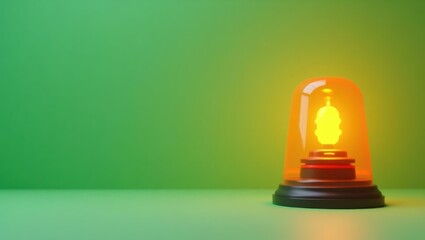 Poster - Orange police siren on right. Soft green background. Copy space for text, 3D render AI Generated Designer Element