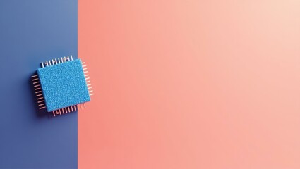 Leinwandbilder - Cerulean blue microchip on left. Soft blue background. Copy space for text, 3D render AI Generated Designer Element