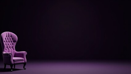 Poster - Royal purple velvet throne on left. Soft purple background. Copy space for text, 3D render AI Generated Designer Element