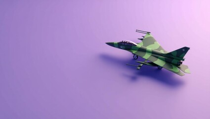 Poster - Camo green fighter jet on right. Soft coral background. Copy space for text, 3D render AI Generated Designer Element