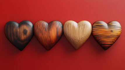 Canvas Print - Wooden hearts on a red background. Space for the text. Valentine's Day. Do it yourself.