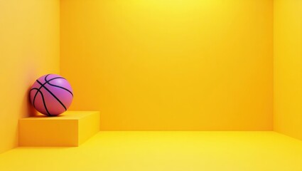 Poster - Purple basketball on left. Soft orange background. Copy space for text, 3D render AI Generated Designer Element