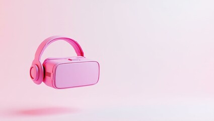 Poster - Neon pink vr headon left. Soft yellow background. Copy space for text, 3D render AI Generated Designer Element