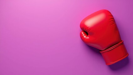 Poster - Boxing glove in red on left. Soft blue background. Copy space for text, 3D render AI Generated Designer Element