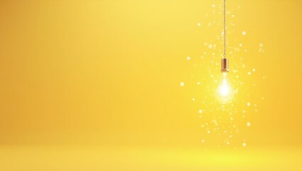 Poster - Sparkling diamond chandelier on right. Soft yellow background. Copy space for text, 3D render AI Generated Designer Element