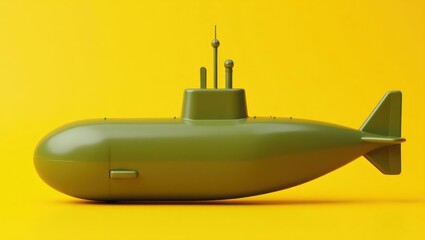 Poster - Dark olive submarine on left. Soft pink background. Copy space for text, 3D render AI Generated Designer Element