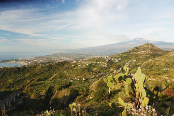 Wall Mural - The panorama of Etna from Taormina, Sicily, Italy	