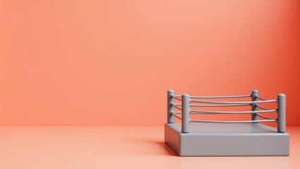 Poster - Silver wrestling ring on left. Soft yellow background. Copy space for text, 3D render AI Generated Designer Element