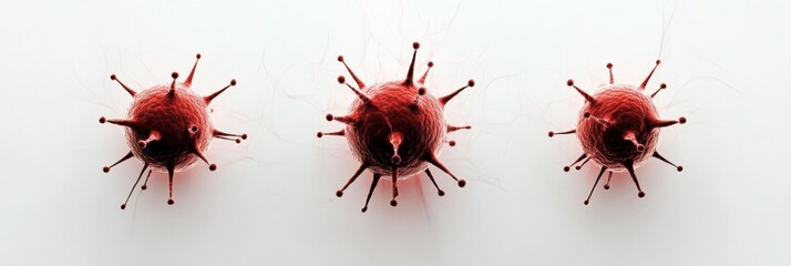 Poster - Graphical representation of viruses featuring minimalistic design elements and spherical forms in a clean background. Generative AI
