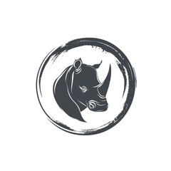 Sticker - Rhino head, grunge circle, white background, logo design