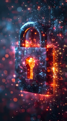 Poster - Magical glowing padlock with golden key hole illuminated by mystical lights and sparkles, perfect for cybersecurity, data protection, or fantasy concept designs.