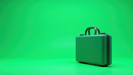 Poster - Emerald green briefcase on right. Soft black background. Copy space for text, 3D render AI Generated Designer Element