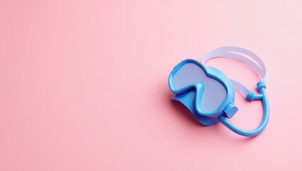 Poster - Ocean blue diving mask on left. Soft coral background. Copy space for text, 3D render AI Generated Designer Element