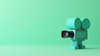 Leinwandbilder - Teal video camera on right. Soft purple background. Copy space for text, 3D render AI Generated Designer Element