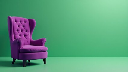 Poster - Royal purple velvet throne on left. Soft purple background. Copy space for text, 3D render AI Generated Designer Element